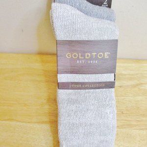 NWT Gold Toe Lodge Collection 2 pr. Mens Crew Socks, Beige & Gray, Sizes 6-12.5